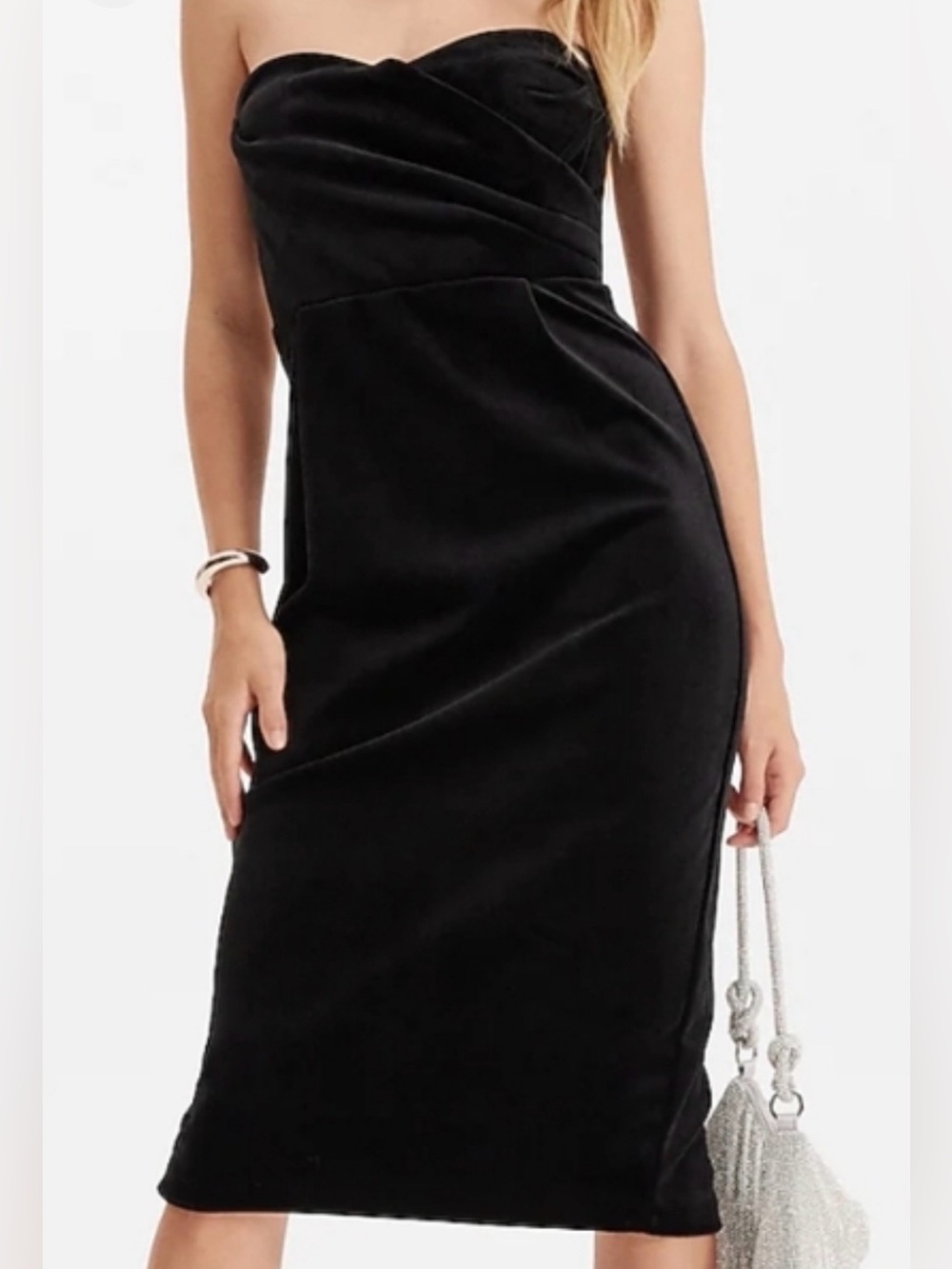 Express black velvet strapless sheath dress, velvet little black dress
